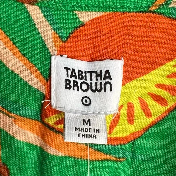 TABITHA BROWN TROPICAL PRINT SHORT SLEEVE BUTTON FRONT SHIRT BLOUSE SIZE M NEW - Picture 2 of 11